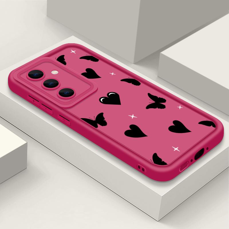 Love Hearts Butterfly Print Shockproof Phone Case For Samsung S25 Ultra S24 FE S23 S22 A56 A36 A16 A55 A06 A15 A35 A05 Matte TPU Soft Bumper Cover