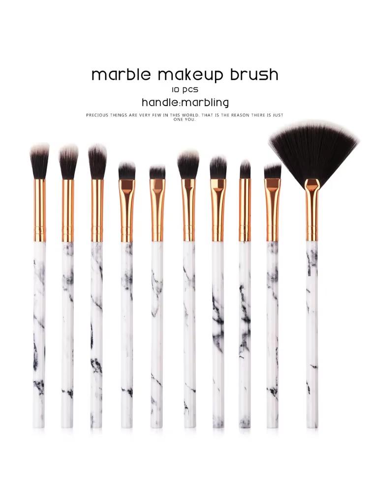 10 PCS Marble-Patterned Makeup Brushes for Even Powder Picking Multi-functional Set for Foundation Eyeshadow and Blush Set