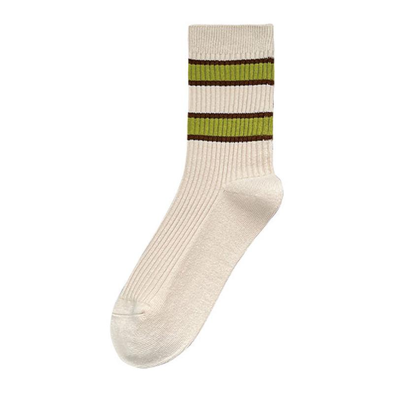 

Дизайнерские женские хлопковые носки Double Needle Double Road, модные универсальные носки средней длины, полосатые носки Tide One Size