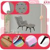 Scandinavian Armchair Luna Print with Footrest Pouffe Family Meble Houndstooth Black