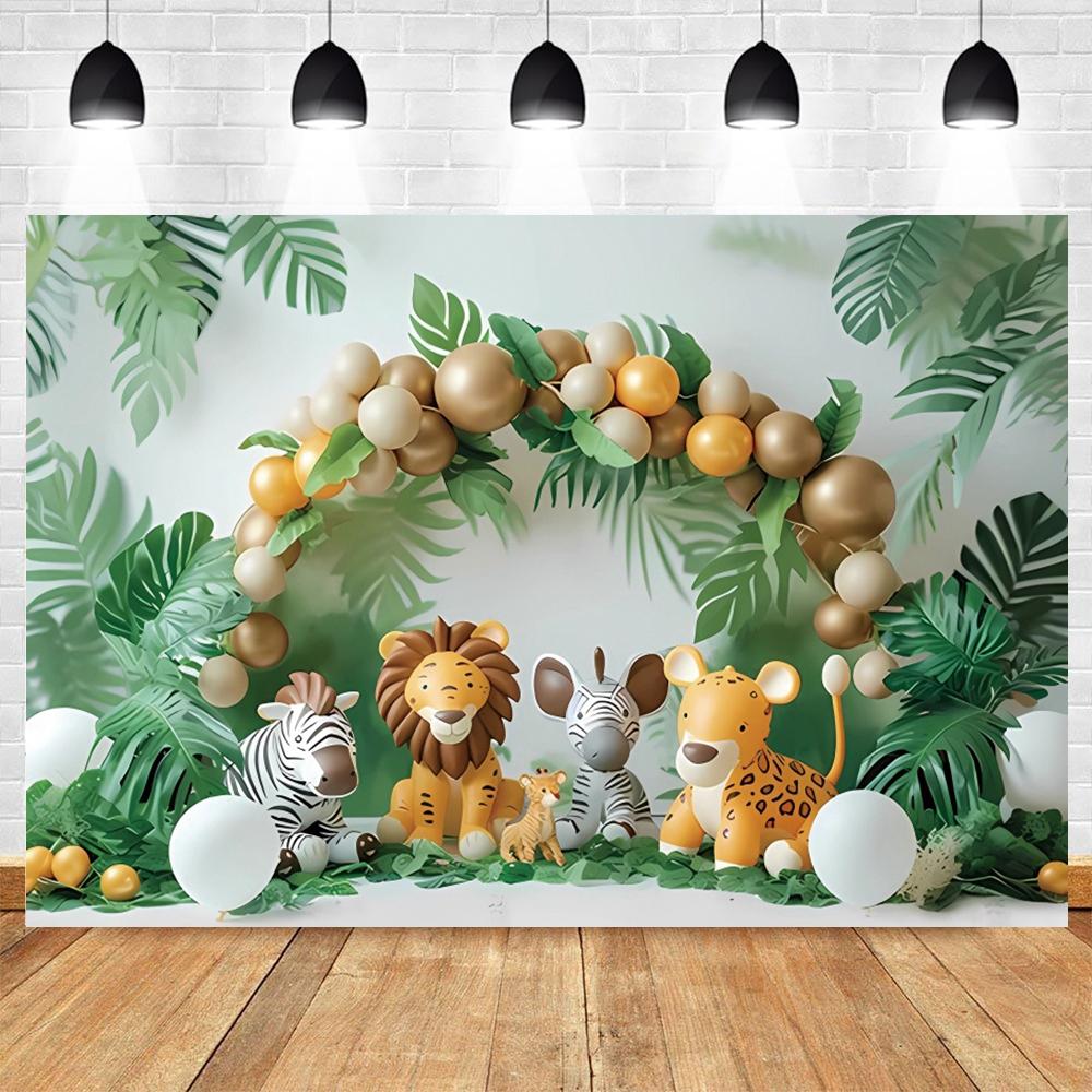Safari Tropical Jungle Animals Baby 1st Birthday Party Photography Backdrop Wild One Baby Shower Photo Background Photo Studio