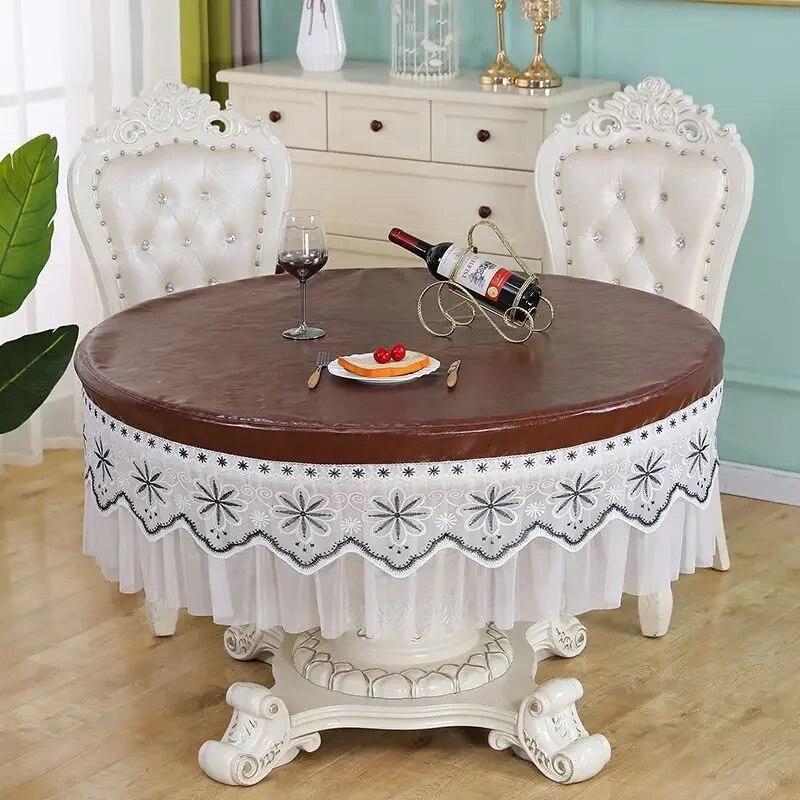 Wysokiej klasy okrągły obrus wodoodporny olejoodporny odporny na oparzenia koronkowy boczny okrągły obrus jednolity kolor trwała mata na stół