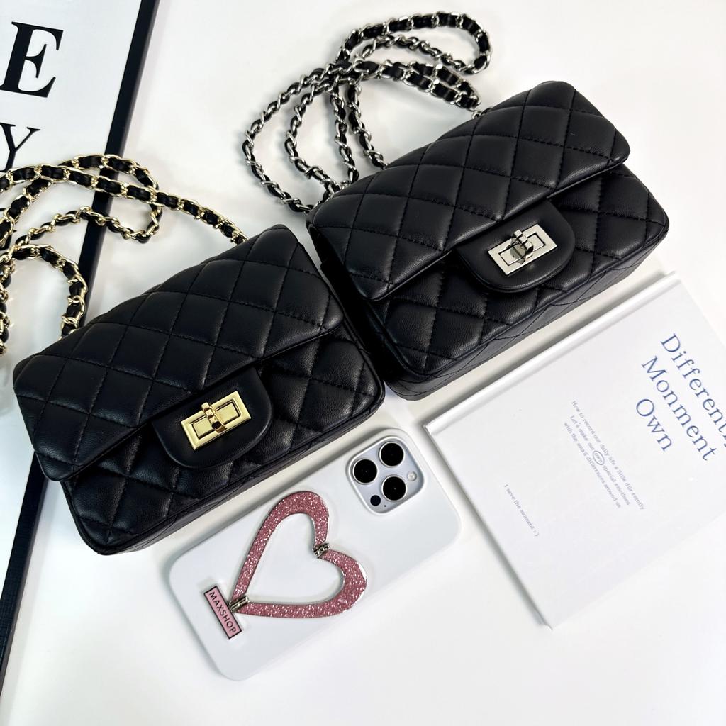 Leather Square Fatty Rhombus Chain Bag Mini Sheepskin One Shoulder Crossbody Small Square Bag Women's Versatile Mobile Phone Bag