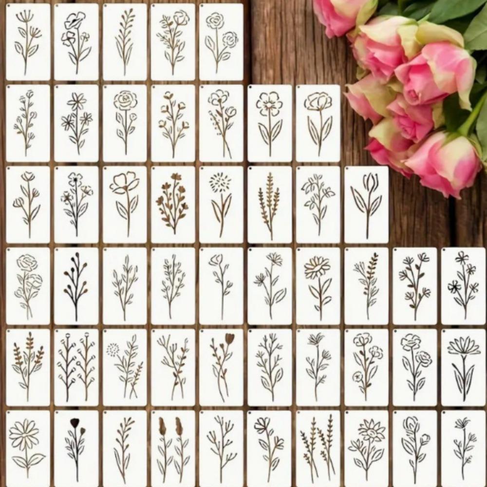 

50pcs/set Floral Series DIY Painting Stencil Set Reusable Painting Templates Card Making