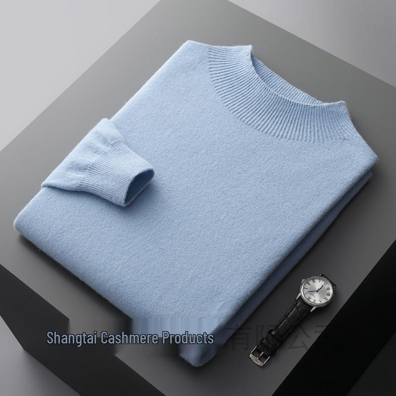 Men's Half-High Collar Solid Wool Sweater – Business Casual Knitted Pullover