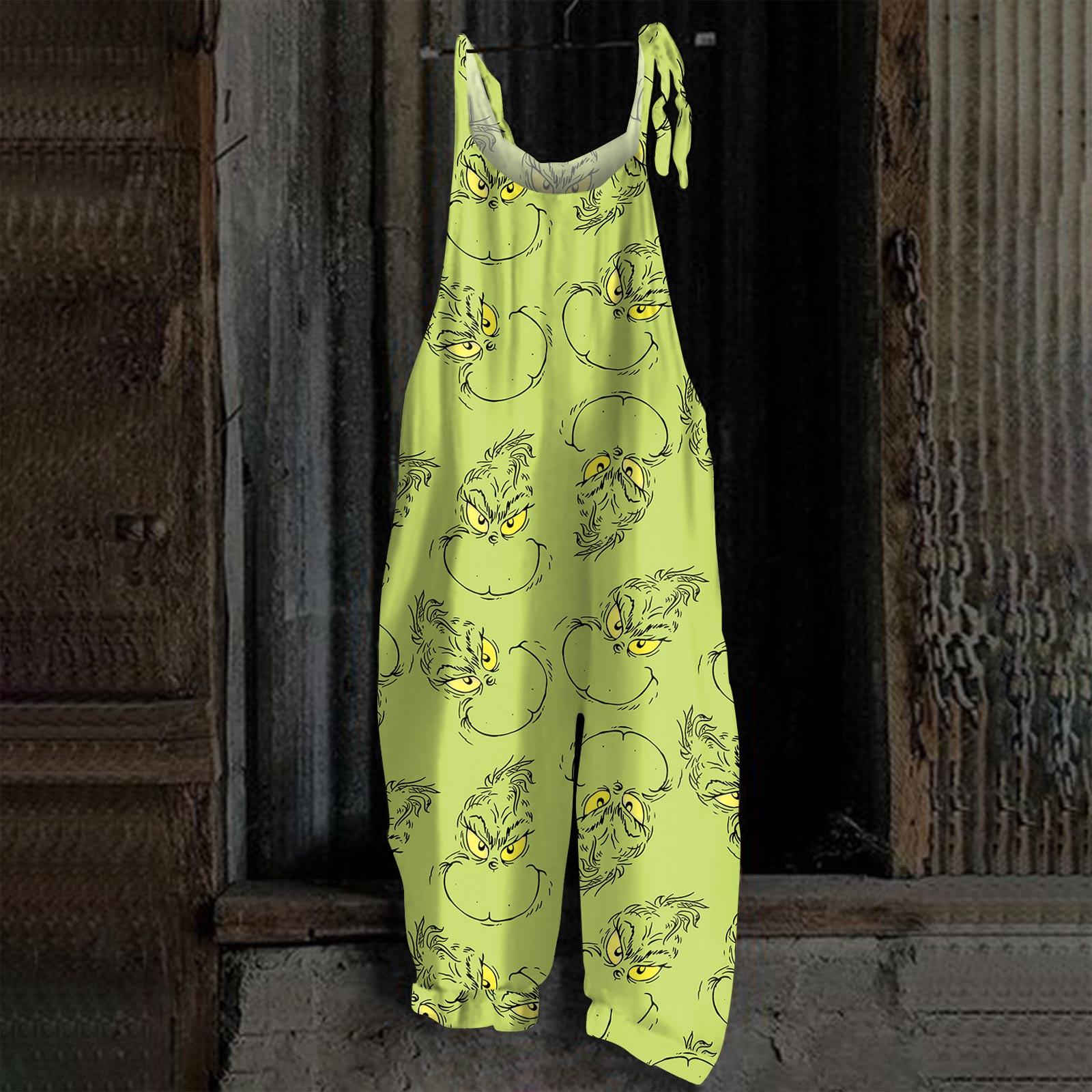 

Женский комбинезон с принтом Хэллоуина, повседневный свободный винтажный комбинезон из хлопка и льна XXL жёлтый