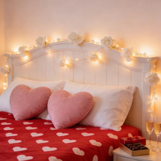 String Lights with White Roses And Faux Pearls Portable Fairy Lights for Bedroom Soft Lighting Decorative String Light for Party Holiday Wedding