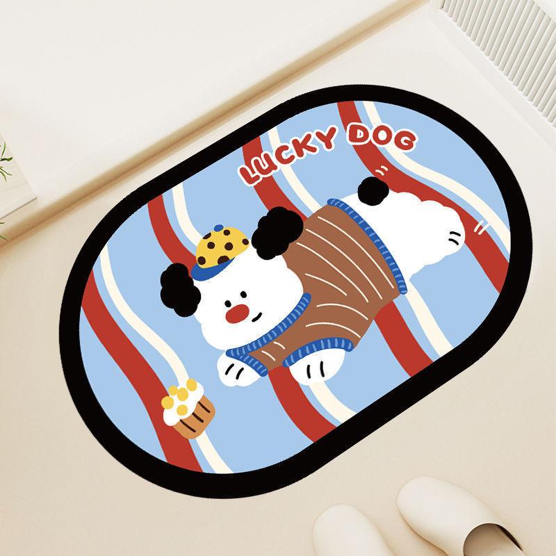 

Cartoon Cute Striped Cake Puppy Pattern Diatom Mud Cushion Kitchen Toilet Carpet Blue Dog,40x60cm
