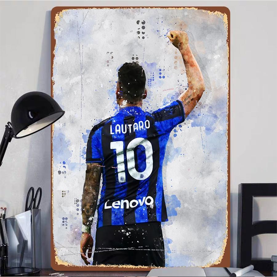 Football Star Lautaro Jersey No.10 Back Celebration Iron Painting Inter Milan Fan Decor Living Room Wall Art