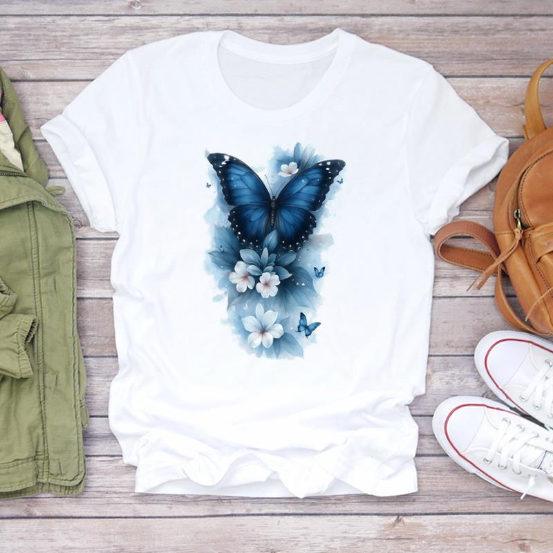 (Asian Size) Printed Women Tee Lady feather style trend Female Clothing T Shirt  Casual Fashion Top Graphic Short Sleeve T-shirts