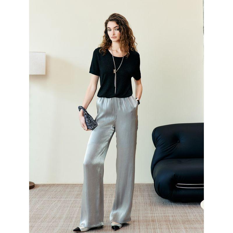 

Blacknini Yin Huafu/ Cool Pants Cool Feeling Colorful High Count Mercerized Feeling Slightly Transparent Casual Light Thin Pants Gray L