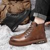 FashionGenuine Leather Mens Shoes lace up High-top Fashion Shoes Comfortable Motorcycle Boots Street Style Male Casual Ankle Boots