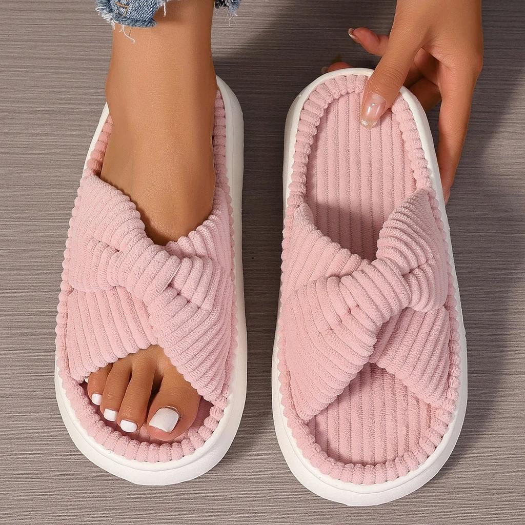 Fashion New Women's Slippers Open Toe Slip On Flat Shoes for Women Indoor Comfortable Fashion Home Cotton Shoes Anti-slip Platform Shoes