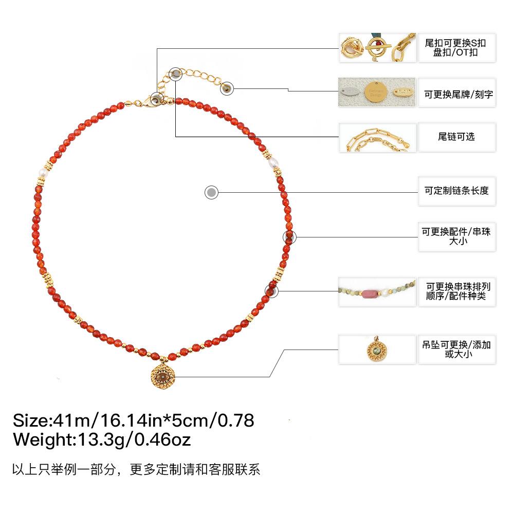 GEMCHIC Women s Natural Stone Beaded Necklace with Evil Eye Pendant and Freshwater Pearl Stainless Steel Chain