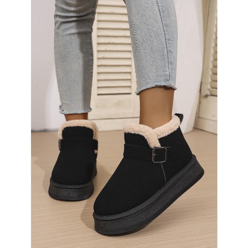 Women's Thick-Soled Buckle-Fastened Fleece-Lined Snow Boots 2025 Winter New Arrival Waterproof Warm Short Boots Slip-On Cotton Boots