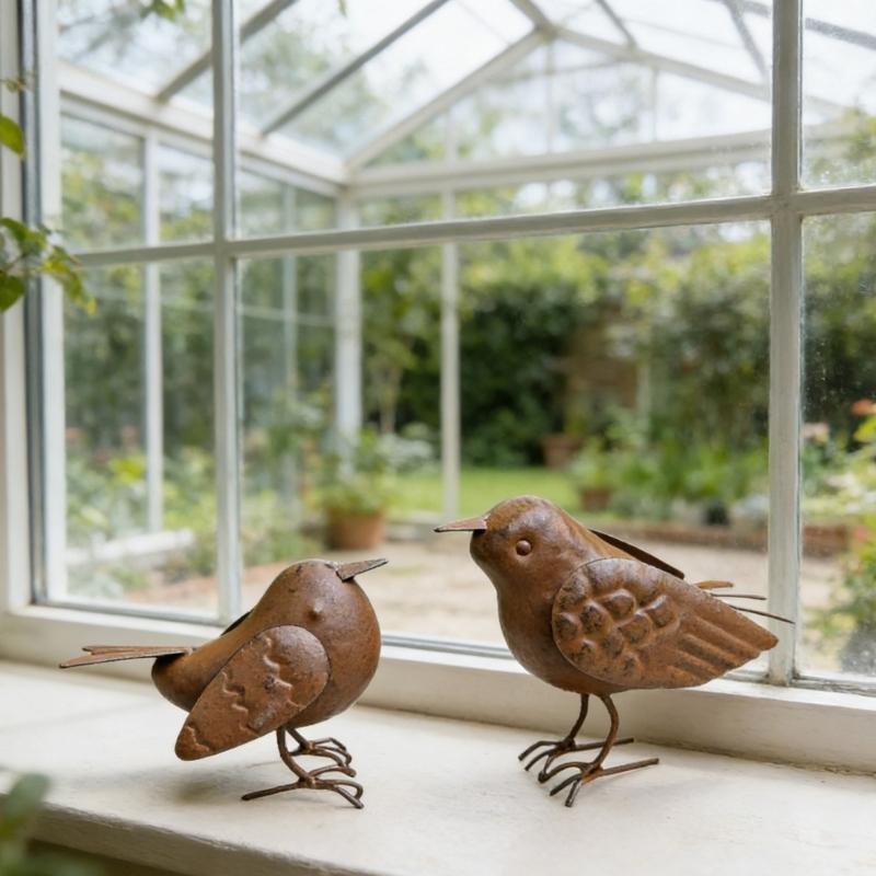 2Pcs Exquisite Decorative Ornament Metal Bird Decorative Ornament Figures Rusty Metal Bird Home Decoration