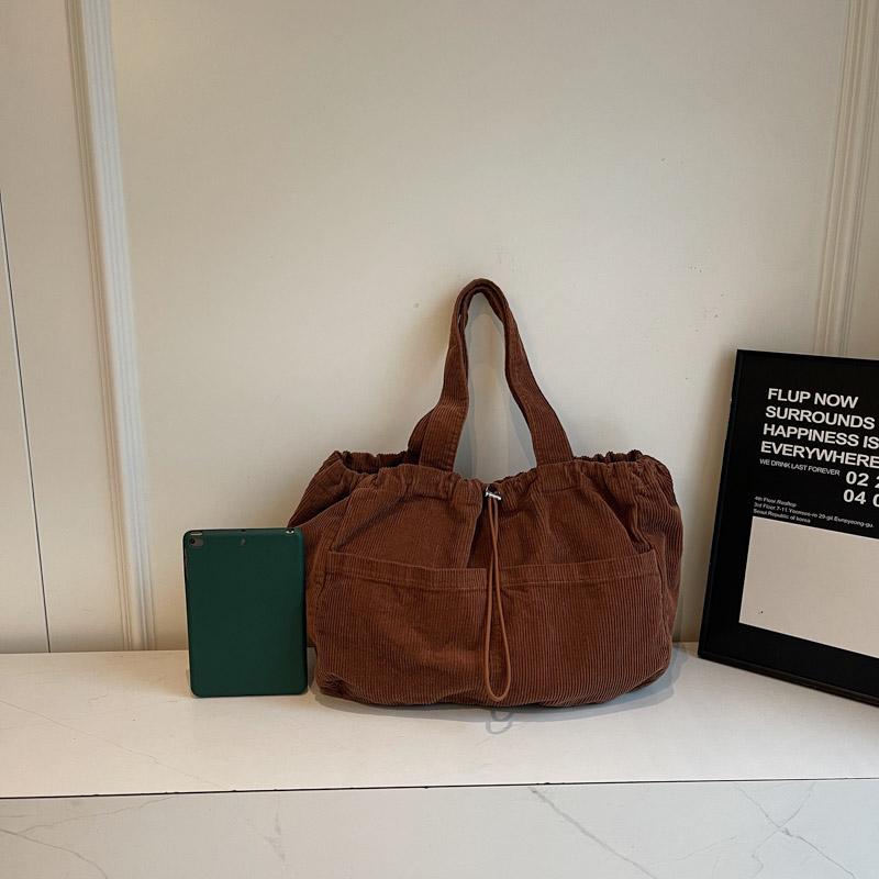 Women's Large Capacity Corduroy Handbag Drawstring Shoulder Bag Tote Bag