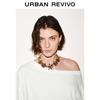 UR Women's 2026 Spring Asymmetric Neck Pleated Long Sleeve T-shirt