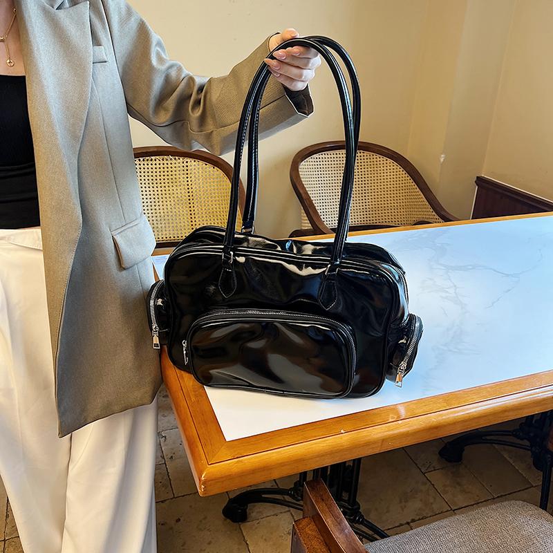 Retro Shoulder Bags For Women Trendy Pu Leather Multiple Pockets Female Tote Bag  New Solid Large Capacity Commuter Handbags