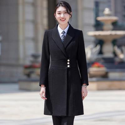 Tluoman Women's Black Wool Blend Mid-Length Padded Overcoat