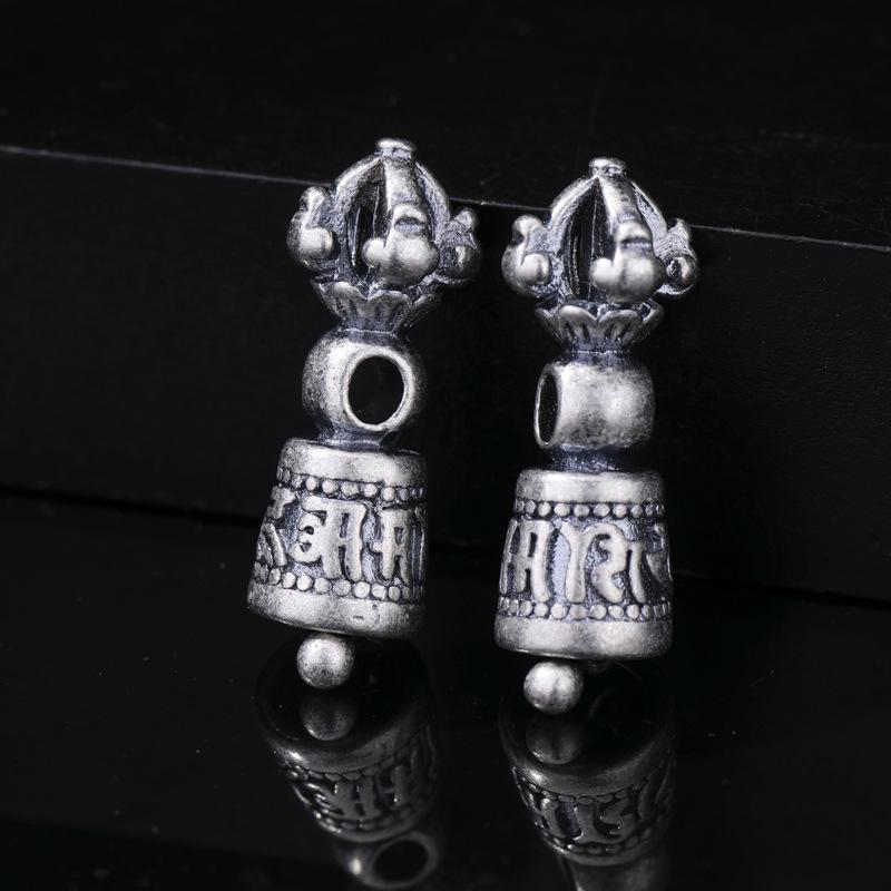 Antique-Finish Vajra Scepter Beads: Color-Preserving Silver Six-Syllable Mantra Spacer for DIY Tibetan Bracelets