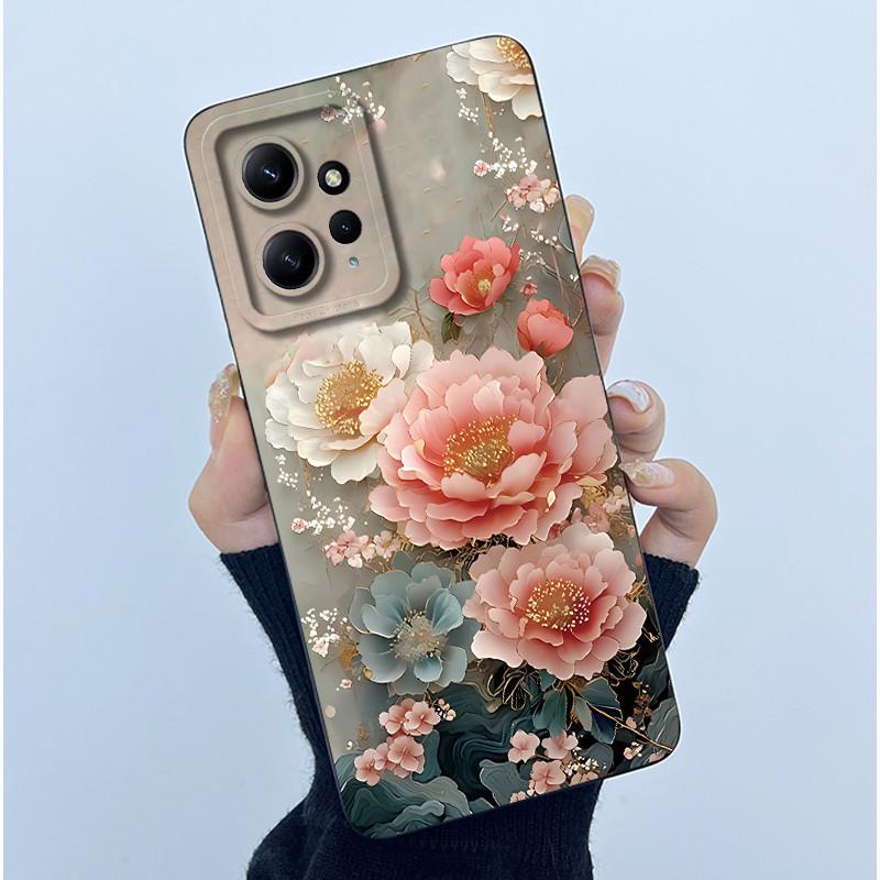 For Xiaomi Redmi Note 12 4G Phone Case Simplicity Butterflies Floral Soft Liquid Silicone Back Shell For Redmi Note12 4G Covers