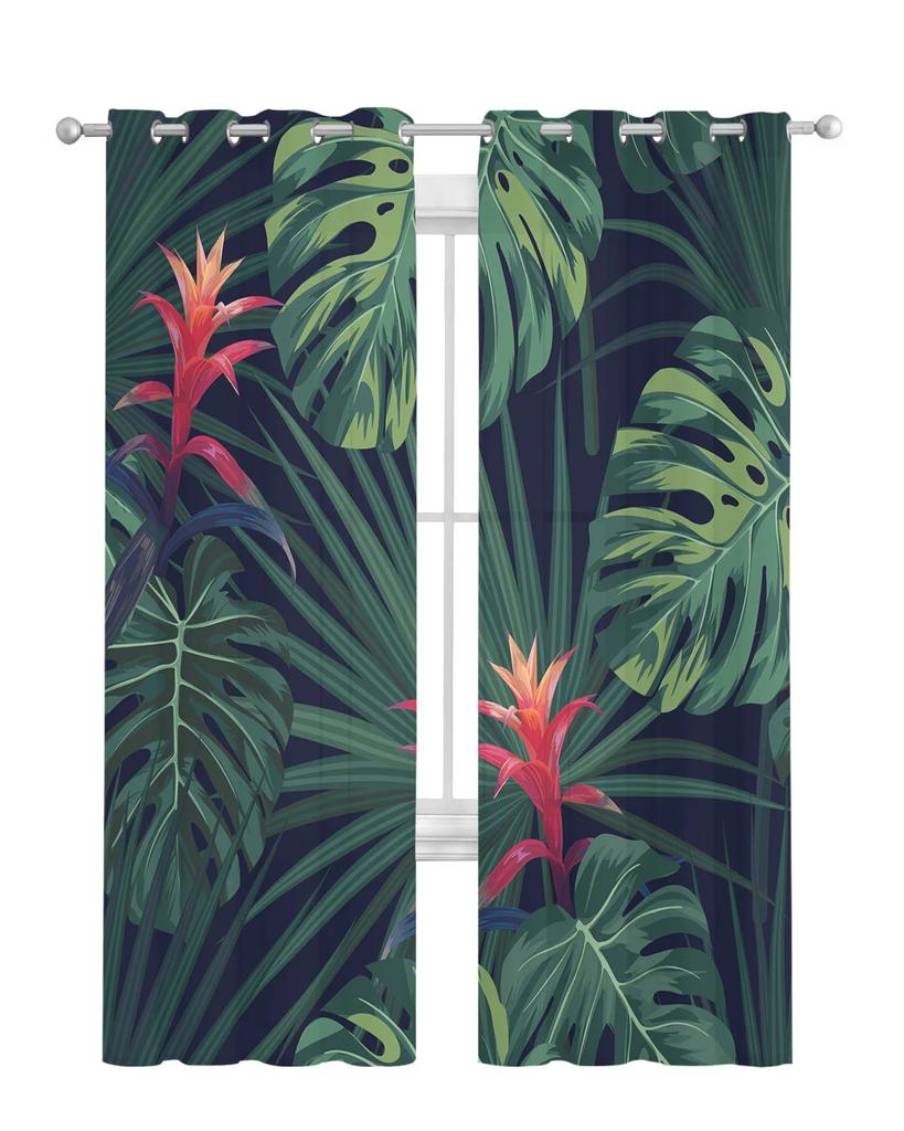 Tropical Jungle Green Plant Flowers Leaves Tulle Sheer Window Curtains for Living Room Bedroom Voile Organza Curtains Drapes