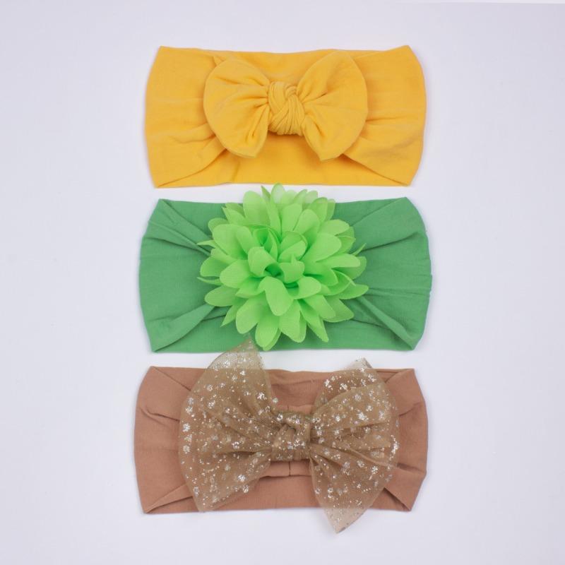 3Pcs new children's hair accessories, baby nylon bow does not hurt the skin, wide headscarf, baby headband.