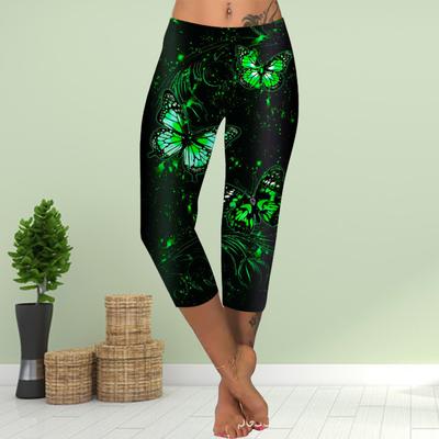 Pants Summer Short Leggings Cropped Skinny Trousers Plus Size Leggins Ladies Slim 3D Green Butterfly Print Pants