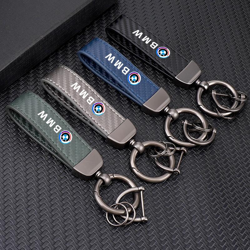 Carbon Fiber Leather Car Badge Keychain Keyring Holder Pendant For BMW 50th Anniversary M3 M4 M5 G42 G30 G20 E39 E87 F44 F07 F34 pzcr42