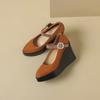 10.5CM ultra-high heel single shoes 2025 spring and autumn new round head thick sole wedge heel shallow mouth one-word buckle belt small leather 