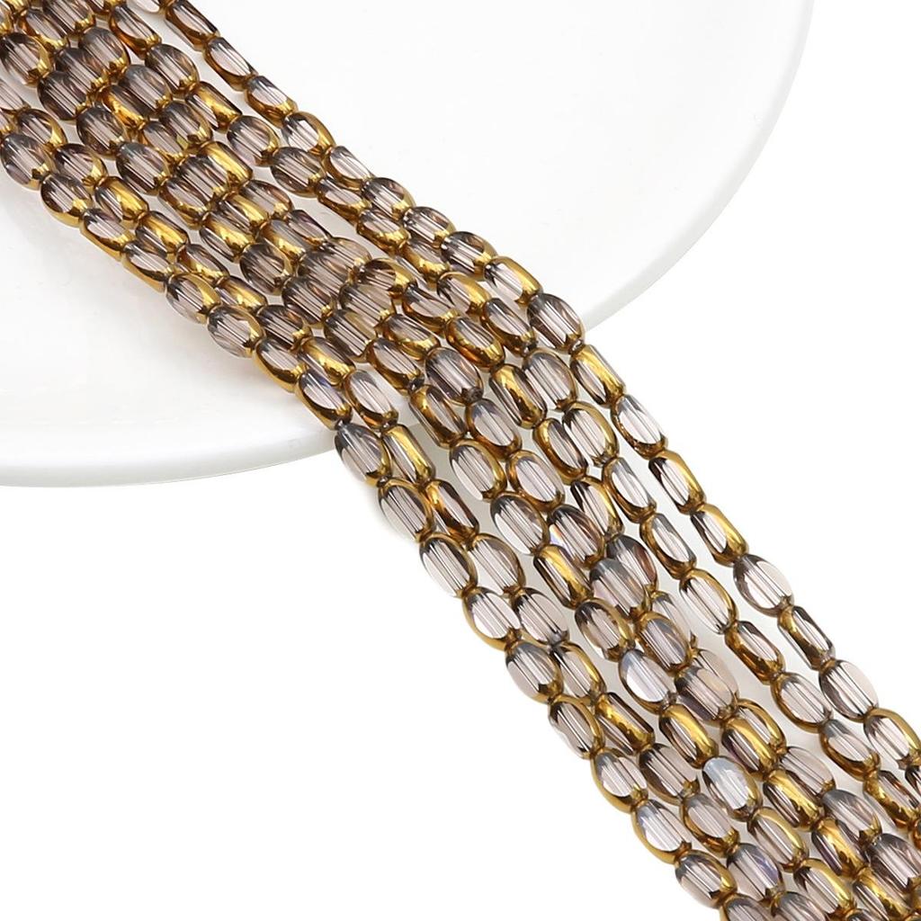Oval Faceted Gold-Edged Glass Crystal Rice Beads for Jewelry Making