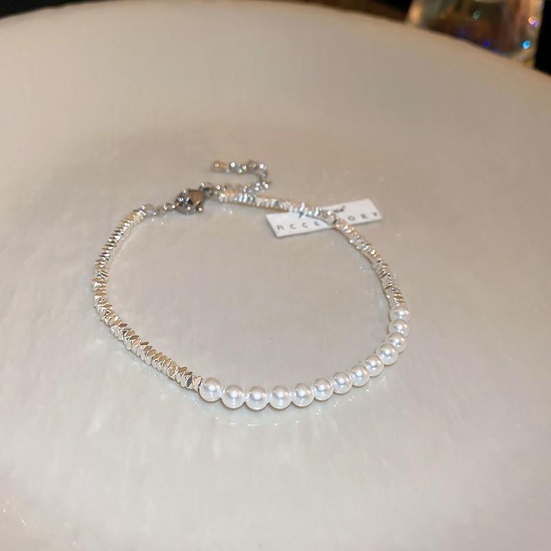 French light luxury zircon pearl broken silver bracelet, niche simple and versatile bracelet, bracelet, summer women's jewelry.