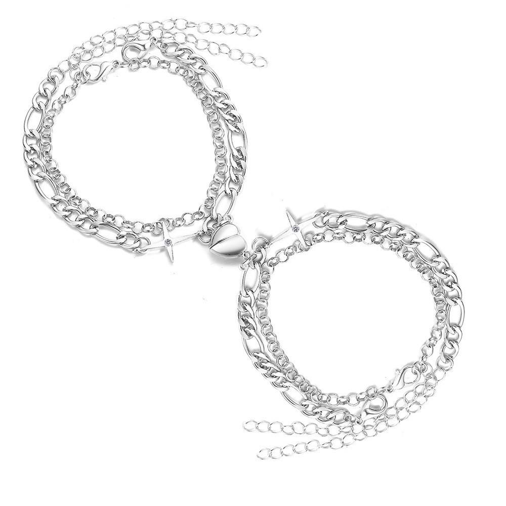 Magnetic Heart Couple Bracelets Set – Matching Charm Distance Chain Bracelets for Lovers & Best Friends
