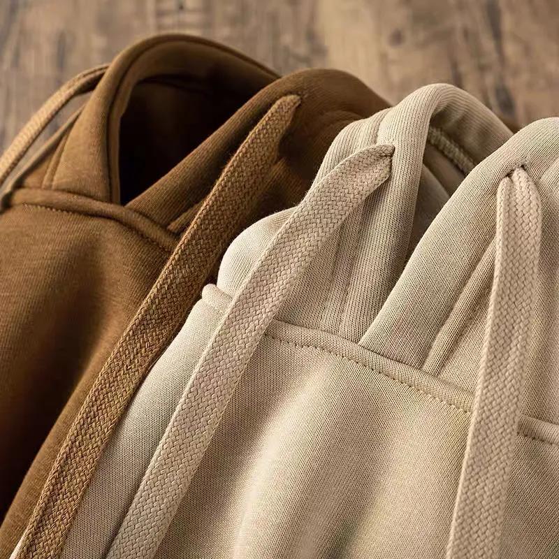 Spring Solid Color Thick Hooded Sweater Solid Color Retro Casual Hoodie for Men and Women