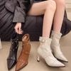 Fashion Women's Fine Heel Cotton Boots Winter New Pointy Head Back Zipper Rivet Anti-slip Wear-resistant Short Boots