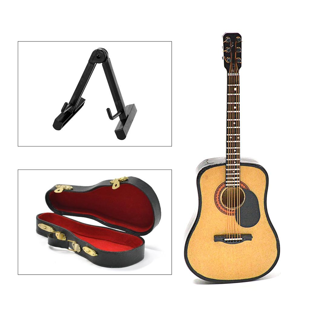 MUSIIN Miniature Guitar with Stand and 13cm Mini Acoustic Home Music Studio Desk Shelf Gift for Guitar Lovers Case, 6-String Guitar, Decoration,