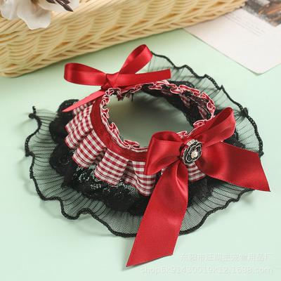 Dog, Scarf Pet Lace Saliva Towel Plaid Mesh Contrast Collar Cat Small Dog Bib, Adjustable
