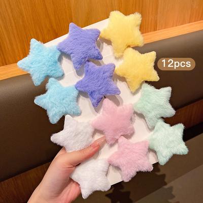12 forcine per capelli a forma di stella in peluche assortite in colori diversi, accessori per capelli colorati dolci ed eleganti adatti all'uso quotidiano