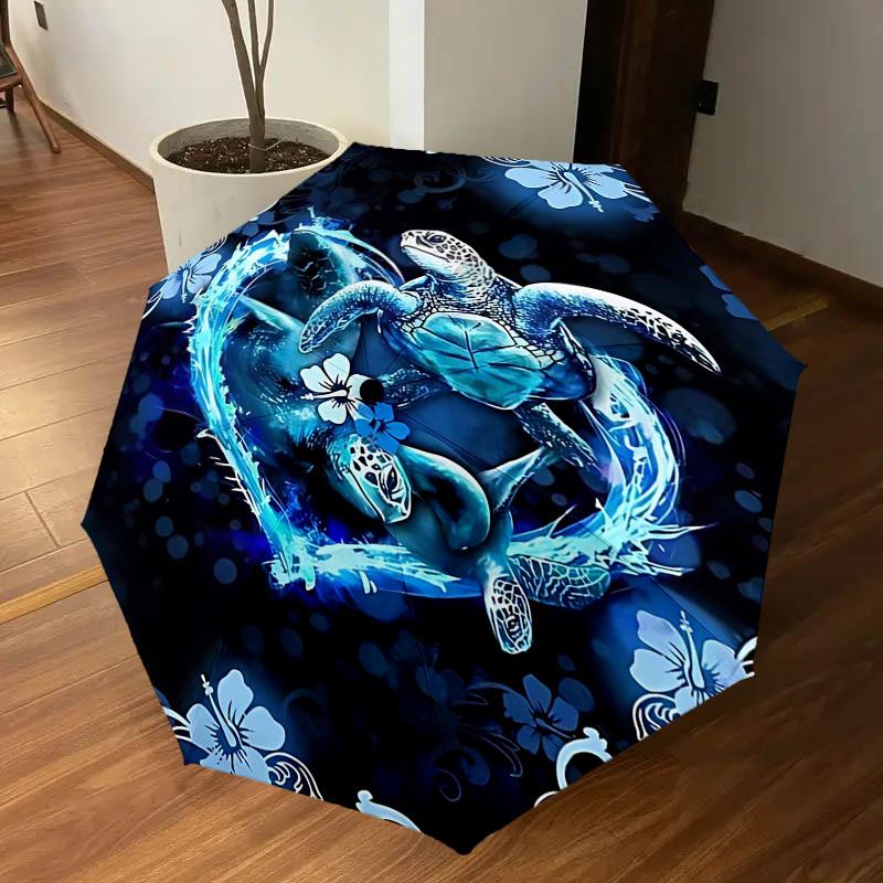 1PC Sea Turtles Heart Umbrella-8-Rib Reinforced Portable Folding Travel Suitable for All Seasons Outdoor Daily Use -J0408