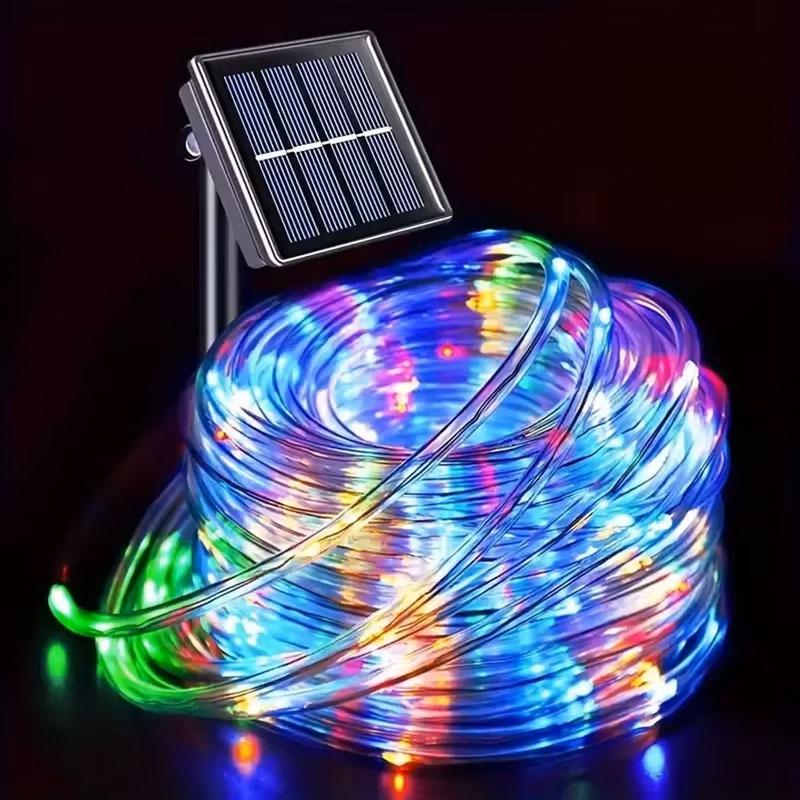 7M/12M Solar Tube Rope Lights Outdoor Waterproof LED String Fairy Strip 8 Modes for Garden Wedding Christmas Tree Fence Decoration