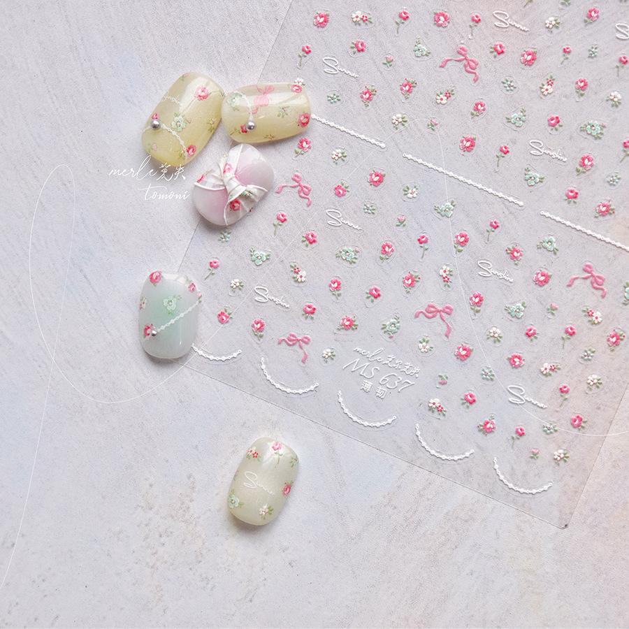 1Sheet 5D Soft Embossed Relief Nail Stickers Cute Daisies Self Adhesive Slider Stickers Press On Nails DIY Nail Art Dec