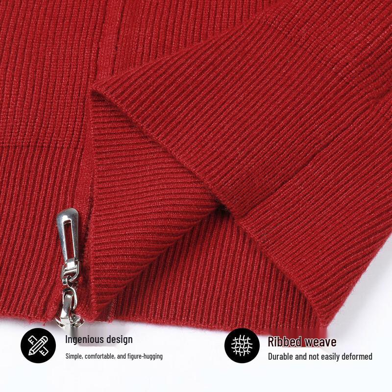 SNOWFLYING Women's Double Zipper Lapel Knit Cardigan