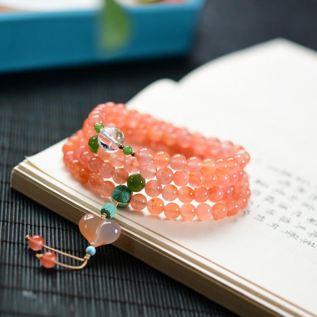 Südrotachat & Jade Kristall Eiskaltes Wasser Mehrfachumdrehung 108 Perlen Armband (Elastische Schnur)