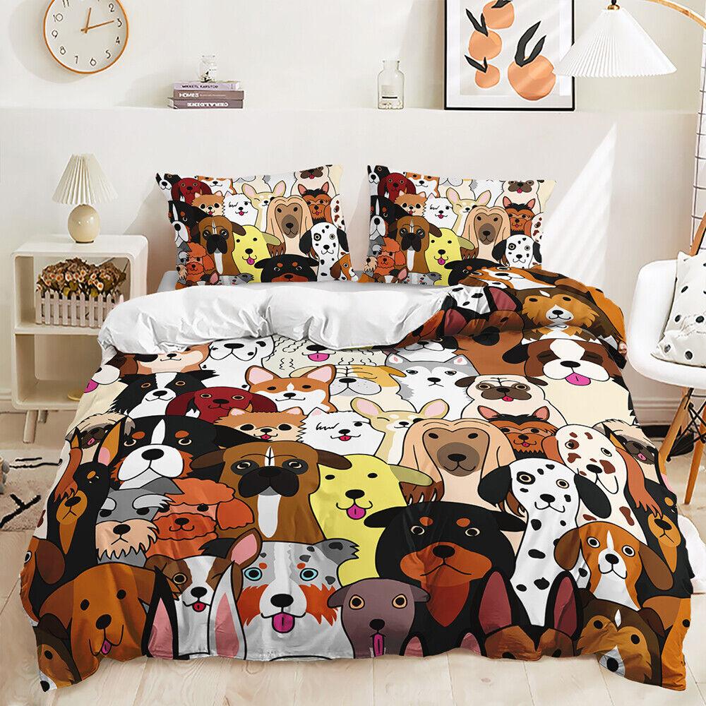 Cute Animals Cat Dog Bear Cartoon Animals Doona Duvet Quilt Cover Bedding Set