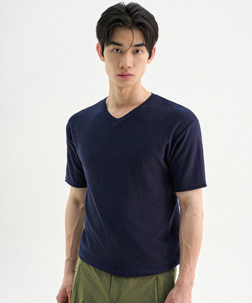 TRIP LE SENS Centre Line Summer V-Neck Half Knit_White