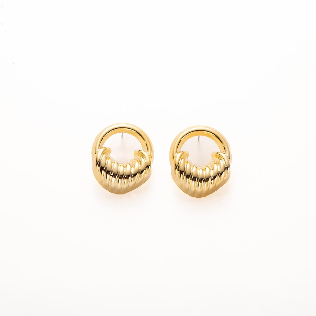 Retro Hong Kong Style Round Hollow Fashion Stud Earrings Light Luxury High-End Personality Exaggerated Artistic Sense Earrings Women
