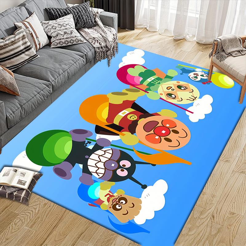 Anpanman Squad Square Area Rug, Non-Slip Floor Mat for Bedroom, Perfect Gift for Anpanman Fans