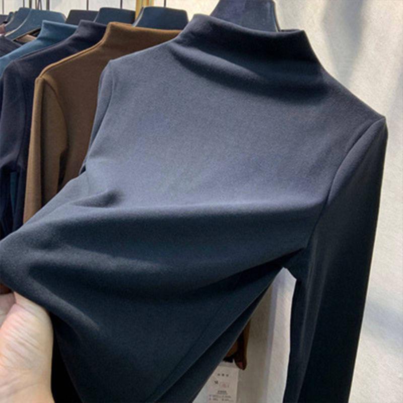 Double-Sided Velvet Women's Long-Sleeve Top: 2024 Autumn/Winter Solid Color Korean Style