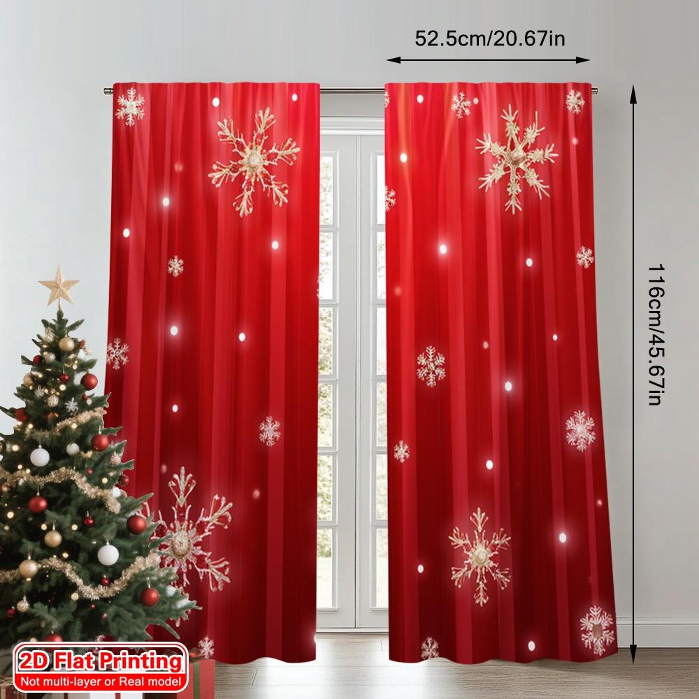 2pcs 2D Flat Printing Christmas Drapes Christmas Snowflake Red Fabric Without Electricity Party & Holiday Decor for Classroom